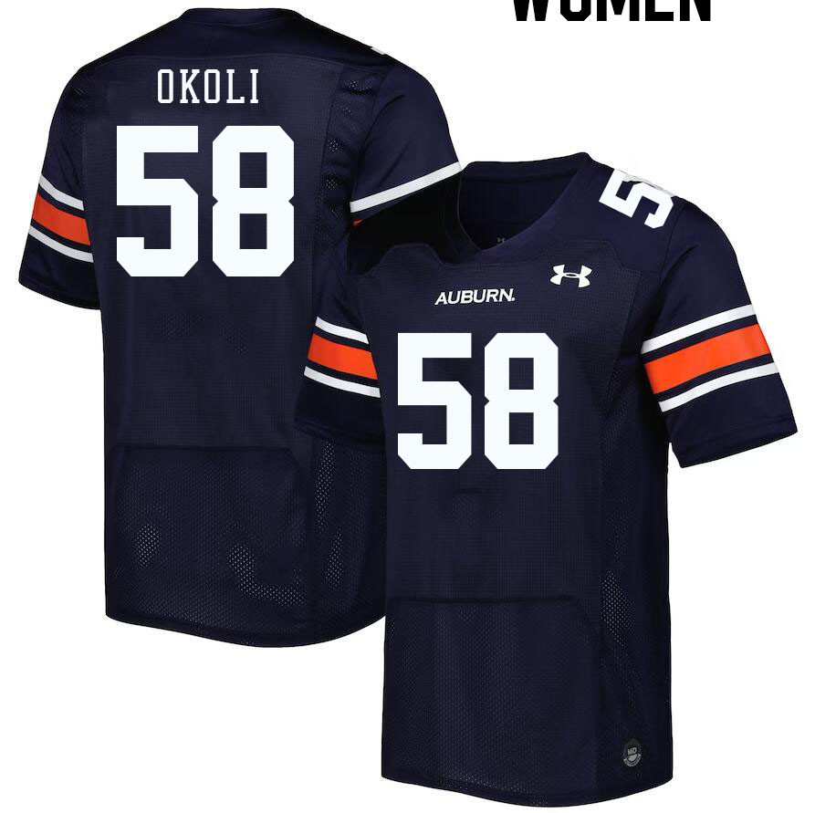 Women #58 Tobechi Okoli Auburn Tigers College Football Jerseys Stitched-Navy